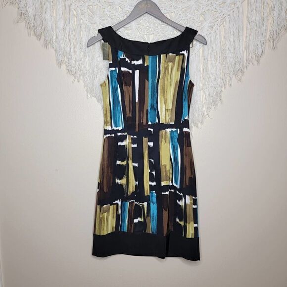 Connected Apparel Sleeveless Sheath Watercolor Black Brown Blue Size 4 - Picture 11 of 12